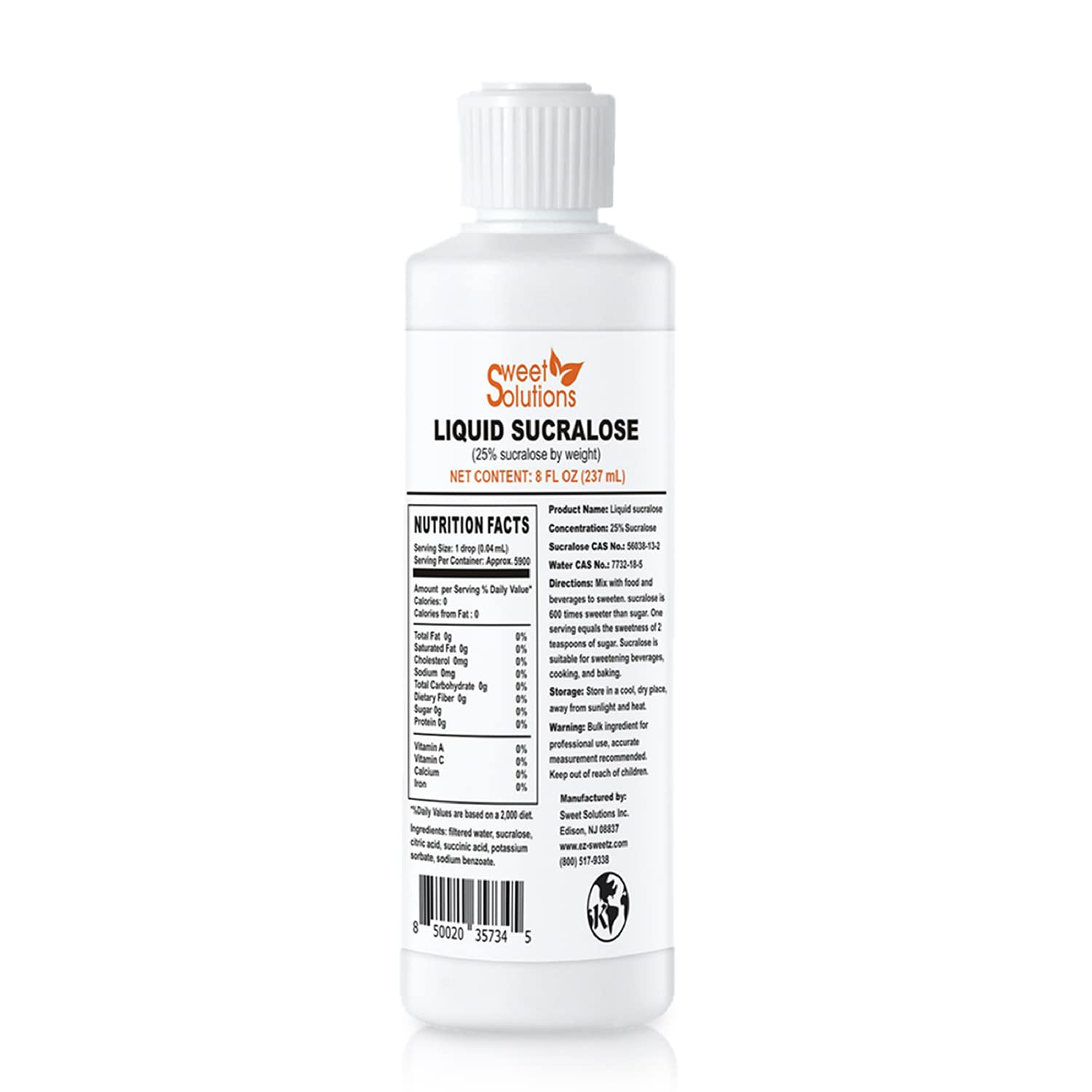 Concentrated Liquid Sucralose Sweetener, 25% Concentrated Sugar Alternative, 8 oz. Bulk for Drinks, Food, and Pastries, Zero Cal