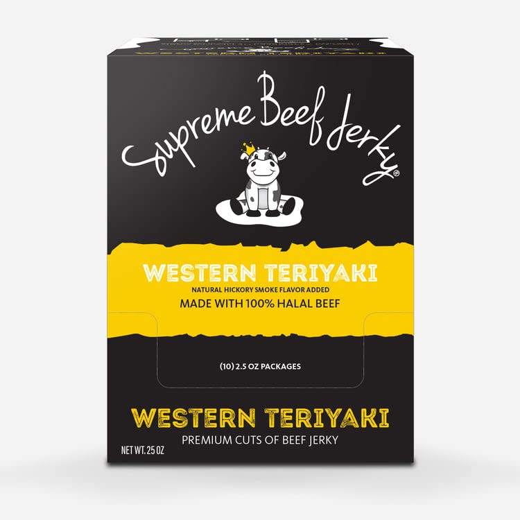 Supreme Beef Jerky, Halal Beef Jerky, Zabiha Halal Certified Beef, Handcrafted Gourmet Meat Snacks, 2.5 Oz Western Teriyaki, 2.5