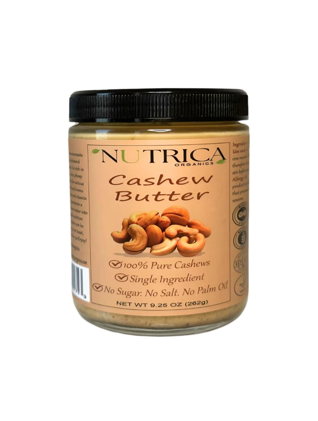 100% Pure Cashew Butter, Single Ingredient, No Salt, No Sugar, No Palm Oil, No Additives, Vegan, Plant Based Protein, Premium Ro