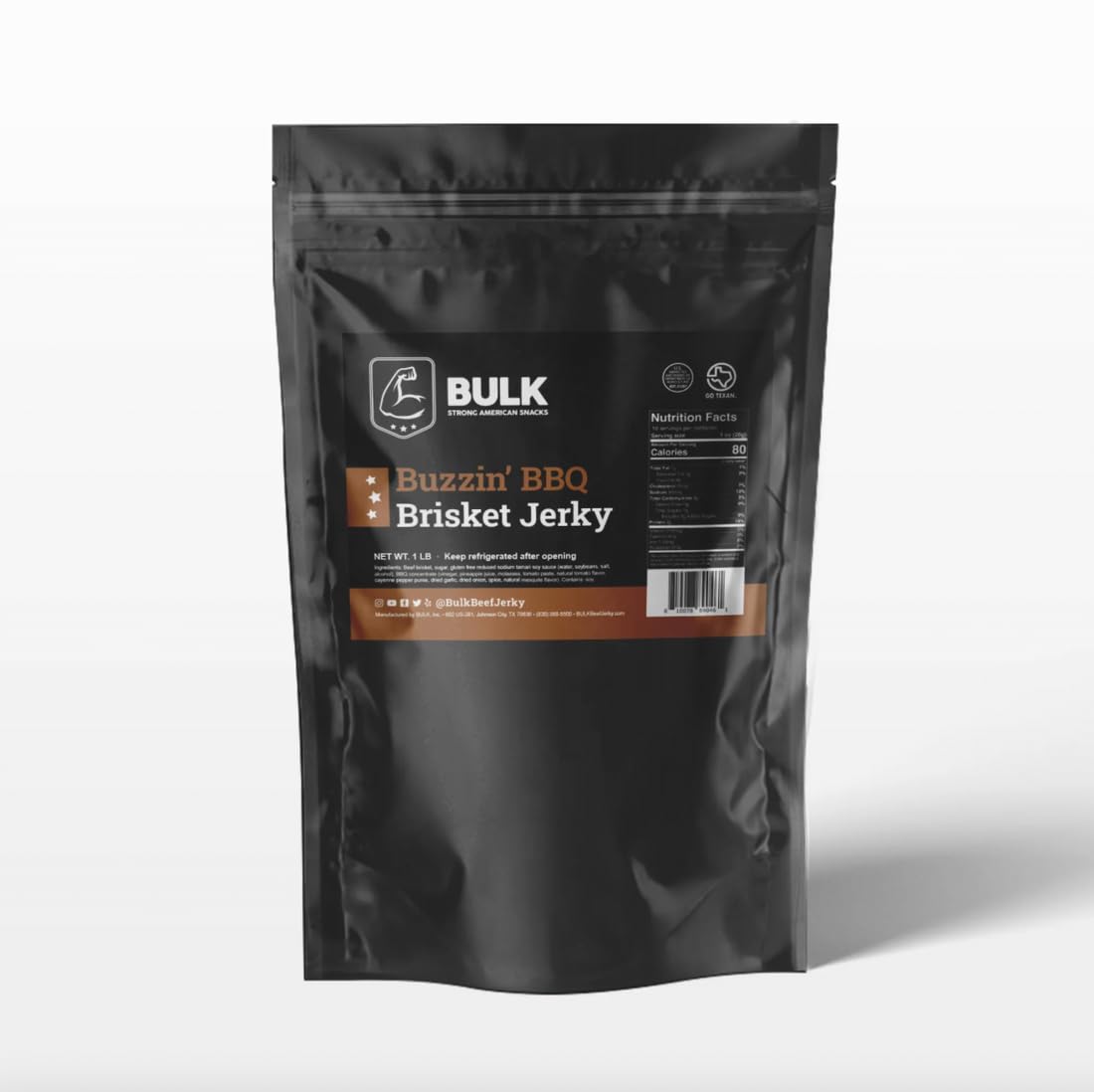 B.U.L.K Bulk Brisket Beef Jerky - Soft & Tender, All Natural, 2.25 Oz, Reddish-Brown