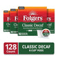 Folgers Classic Decaf Coffee  Keurig K-Cup Pods  128 Count