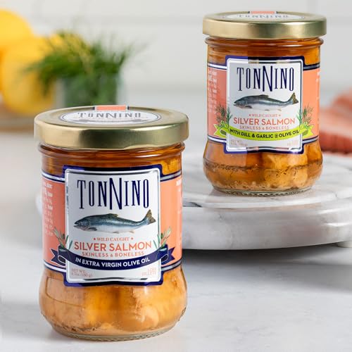 Tonnino Salmon Silver Fish - Extra Virgin Olive Oil - Pack of 6 - Skinless & Boness - Alternative to Tuna - Protein Snacks - Rea