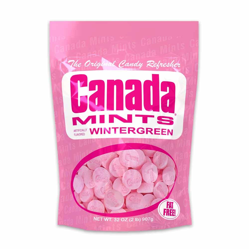 Canada Mints Wintergreen Candy Lozenges, 2 lb Resealable Bag, Pink, Model 49547