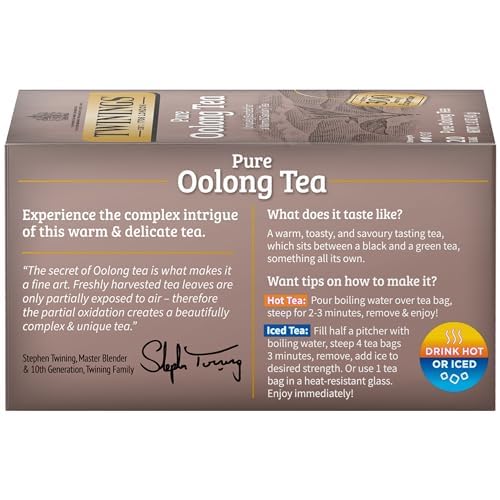 Twinings Pure Oolong Individually Wrapped Black Tea Bags, 20 Count Pack Of 6, Caffeinated, Warm, Nutty Flavor & Golden Colour