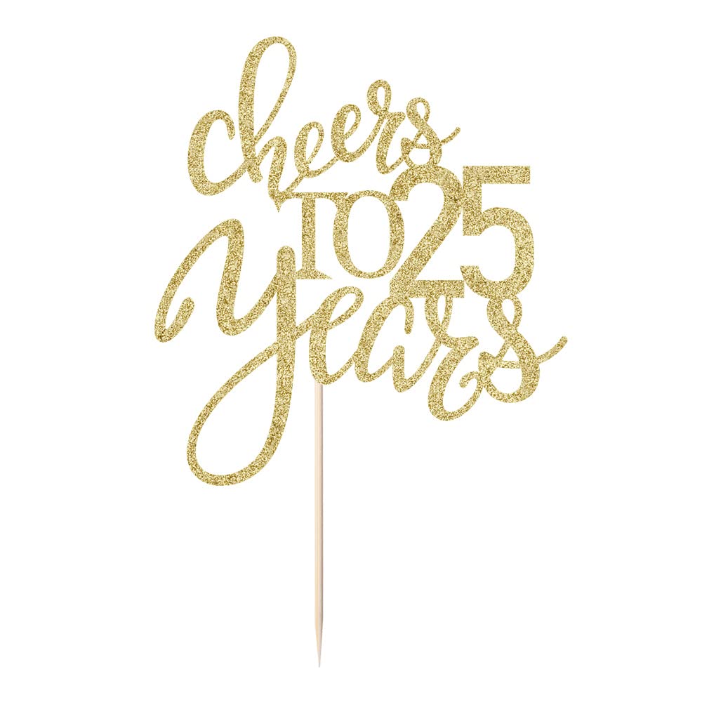 Qertesl Gold Glitter Cheers To 25 Years Cake Topper, Happy 25Th Birthday Cake Decorations,Perfect For 25 Years Cake Decorating,W