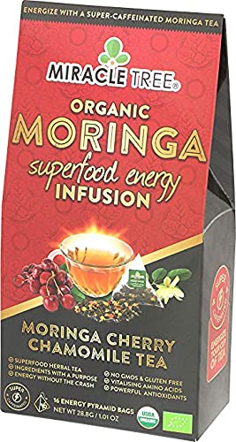 Tree Moringa Energy Tea - Cherry Chamomile, Organic, Non-GMO, 16 Count (Pack of 5)