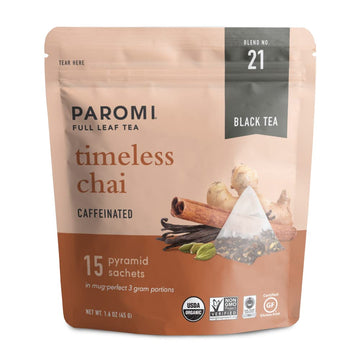 Paromi Timeless Chai Organic Black Tea, Resealable Pouch, 15 Count