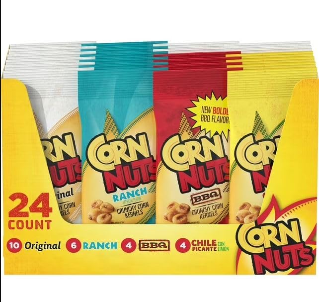 Corn Nuts Variety Pack 24 pack - Original, Ranch, BBQ, Chile Picante con Limon Crunchy Corn Kernels