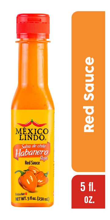 Mexico Lindo Red Habanero Hot Sauce, Real Red Habanero Chili Pepper, 78,200 Scoville Level, Enjoy With Mexican Food, Seafood & Pasta, 5 Fl Oz Bottles (Pack Of 2)
