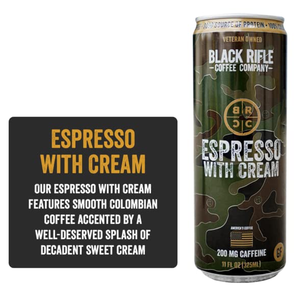 Black   Coffee Ready To Drink Espresso with Cream, 12 Count, 11 Fl Oz, Gluten Free, 200mg Caffeine, Supports Veterans