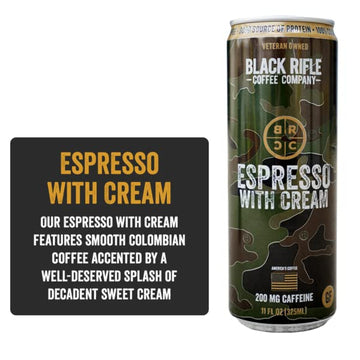 Black   Coffee Ready To Drink Espresso with Cream, 12 Count, 11 Fl Oz, Gluten Free, 200mg Caffeine, Supports Veterans