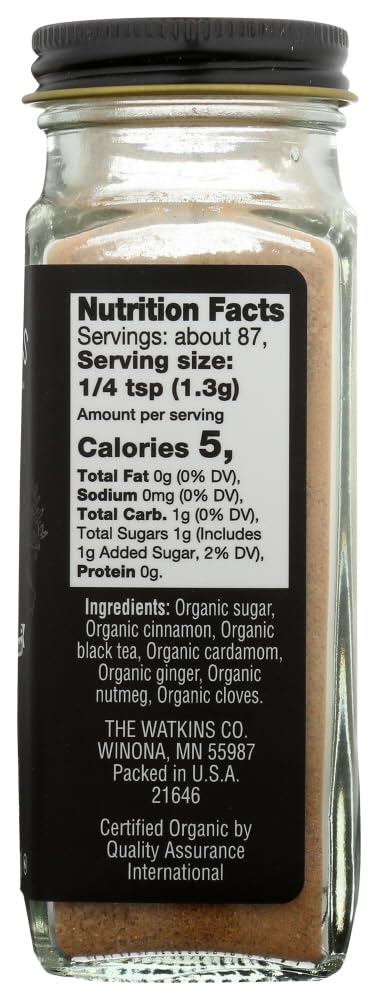 Watkins Gourmet Organic Chai Powder Spice Jar, Non-GMO, Kosher, 4 oz, 1-Pack, As Shown