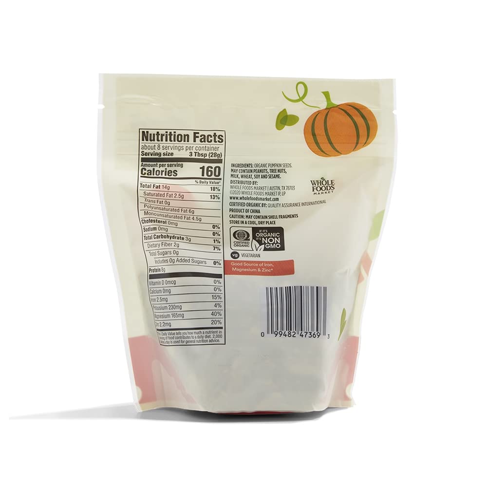 365 by Whole Foods Market Organic Pumpkin Seeds, 8 Ounce - Healthy Snack, Vegan, Gluten-Free