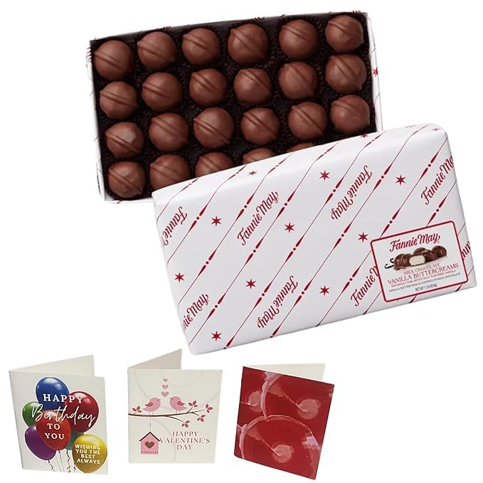 Fannie May Milk Chocolate Vanilla Buttercreams Gift Box - 1 lb. with Gift Tag & Insulated Packaging