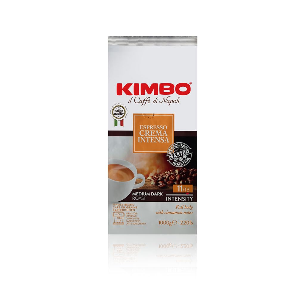 Kimbo Espresso Crema Intensa Whole Bean Coffee - Blended And Roasted In Italy - Medium To Dark Roast With A Full Body Cinnamon F