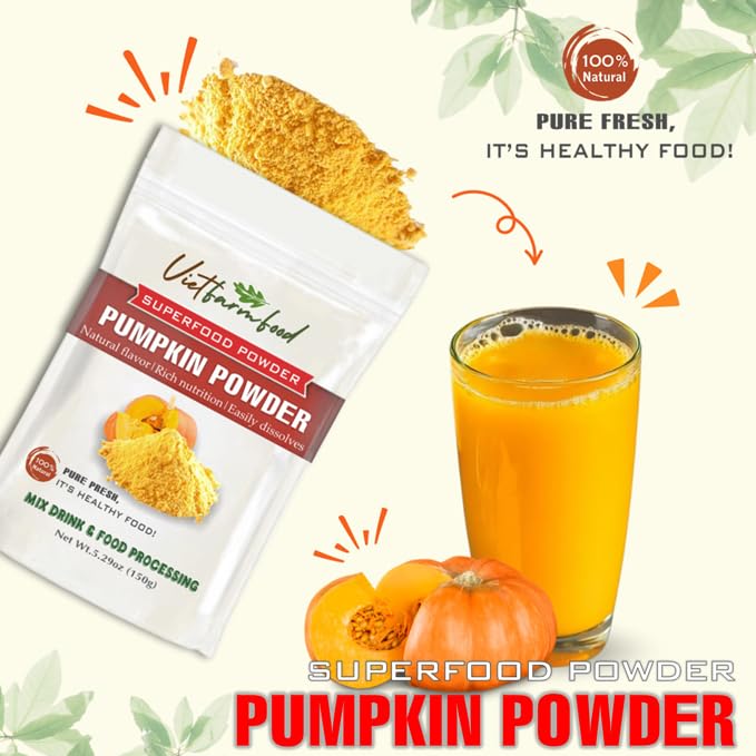 Pumpkin Powder 5.29 Oz (150G) Vietfarmfood: Freeze-Dried Extracted From 100% Pure, Sugar-Free. Used To Mix Mixed Drinks Fresh Fr