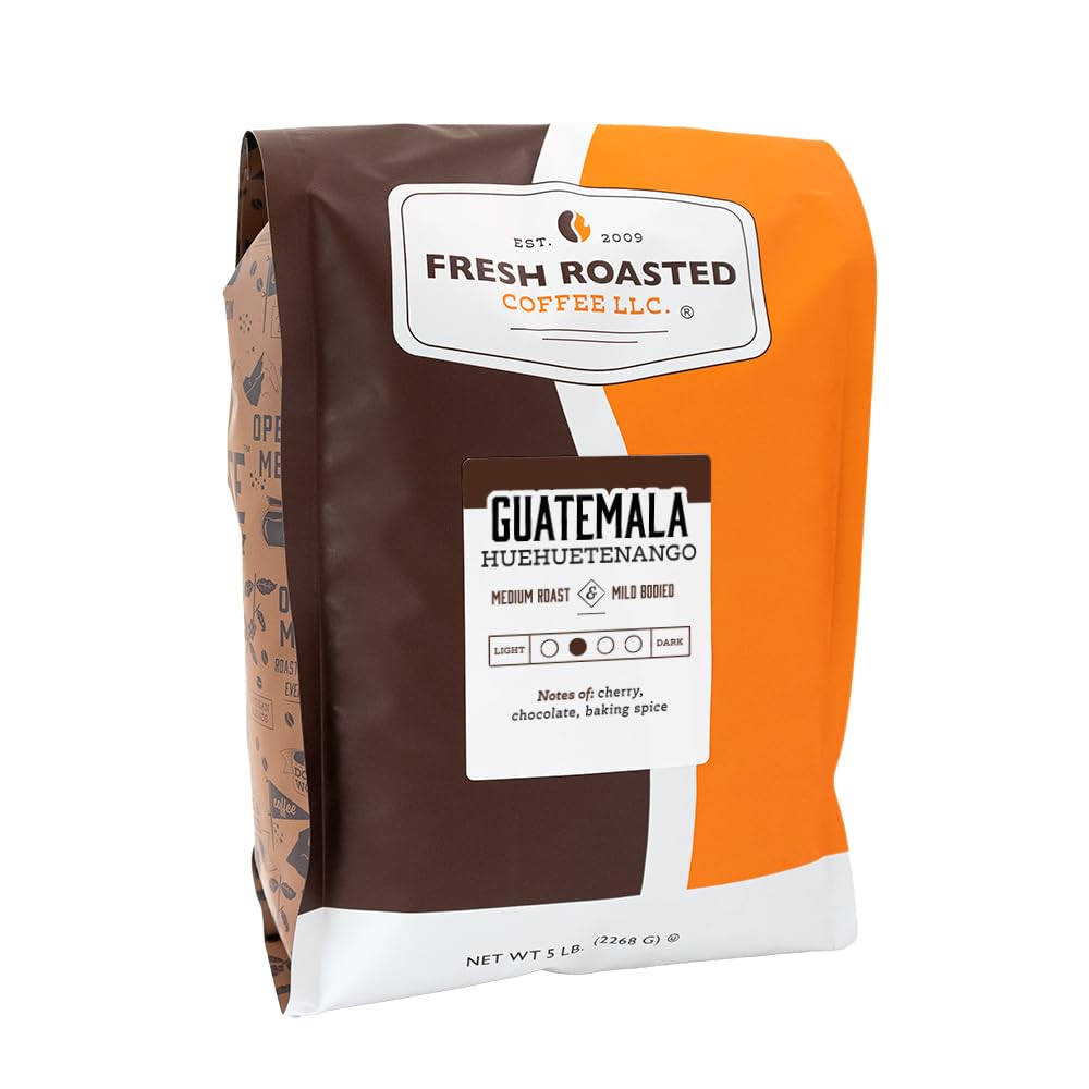 Fresh Roasted Coffee, Guatemala Huehuetenango | 5 Lb (80 Oz) | Single Origin | Medium Roast | Kosher | Whole Bean