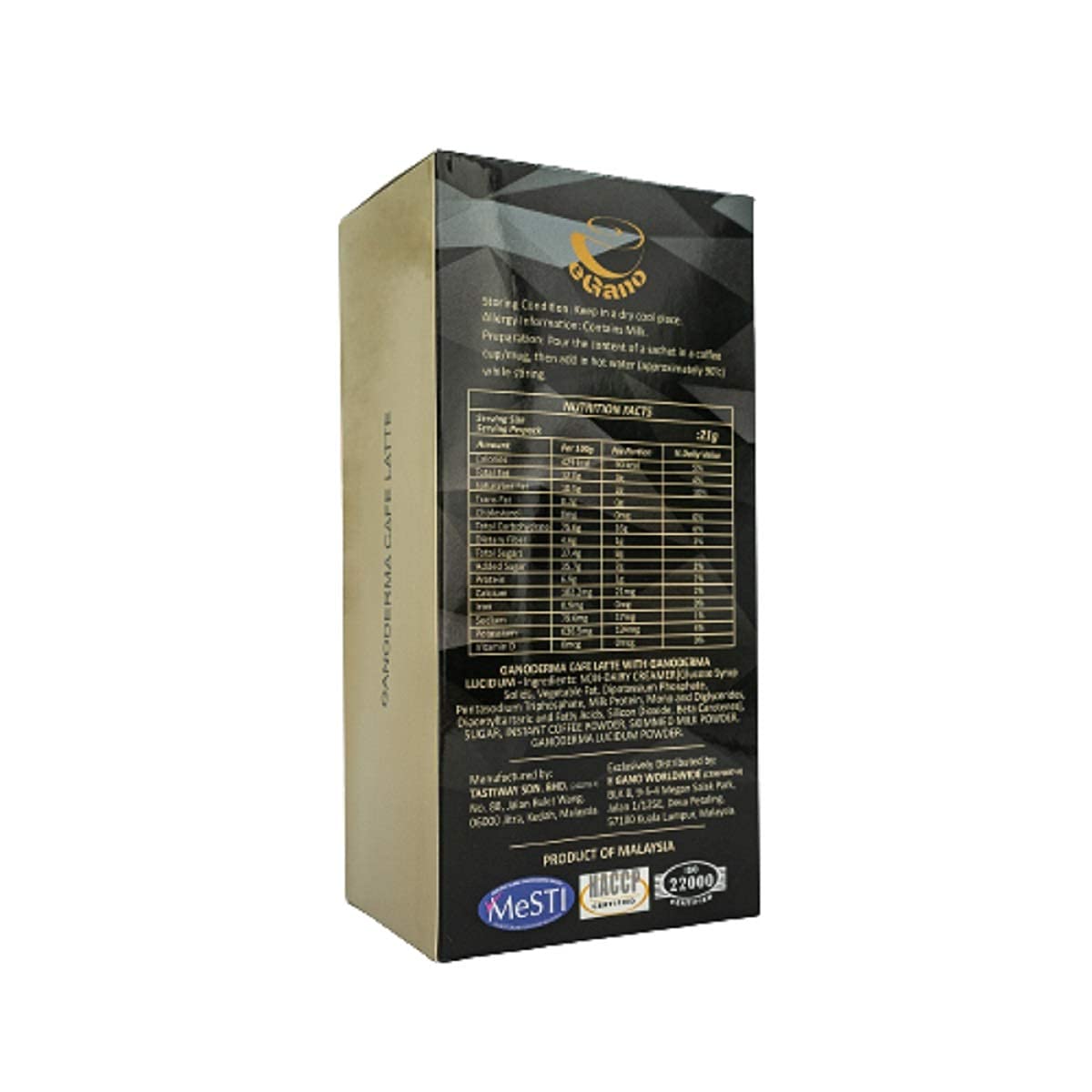 2 Boxes Egano Premium Ganoderma Cafe Latte Instant Coffee With Ganoderma Lucidum Extract (21G X 20 Sachets / Box)
