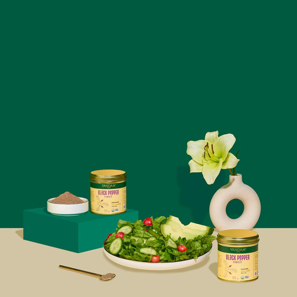 VAHDAM Organic Black Pepper Powder, Gluten Free, 2.47oz, Ground Peppercorns from India