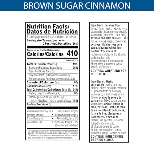 Pop-Tarts Toaster Pastries, Breakfast Foods, Kids Snacks, Unfrosted Brown Sugar Cinnamon (96 Pop-Tarts)