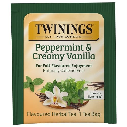 Twinings Peppermint & Creamy Vanilla Herbal Tea, 20 Count (Pack of 6), Naturally Caffeine-Free, Formerly Buttermint