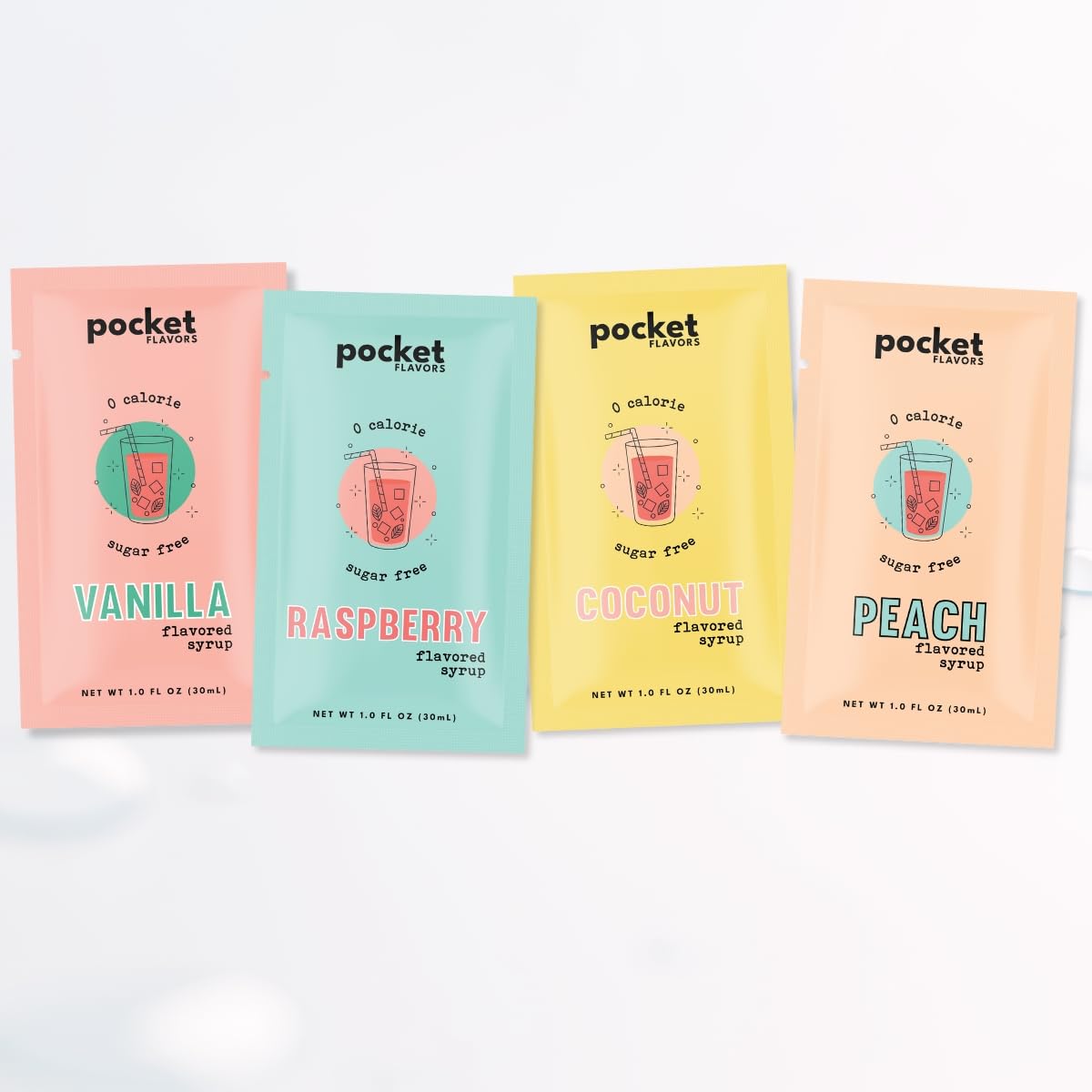 Pocket Flavors Zero Calorie Flavored Syrup Variety Pack, 8 Pack, 0.13 Fl Oz Each