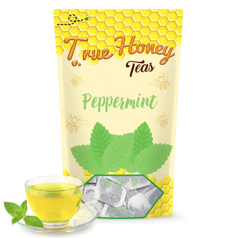 True Honey Teas Peppermint Tea Bags - Caffeine Free Herbal Tea - 24 Count Sachets