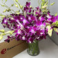 Fresh Cut Purple Orchid With Custom Printed Ribbon (30 Stems With Vase)