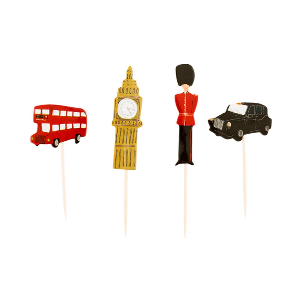 Restaurantware Top Cake London Cake Toppers 24 Piece Assorted British Cupcake Toppers - For Birthday Parties Weddings Or Baby Sh