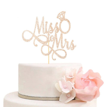 Miss To Mrs Cake Topper, Glitter Wedding Engagement Bridal Shower Bachelorette Party Decorations Supplies, Rose Gold