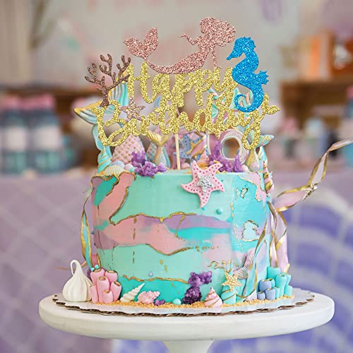 Festiko1Pcs Glitter Mermaid Cake Topper Mermaid Theme Birthday Cake Decorations For Mermaid Theme Party 1St Girls Birthday Merma