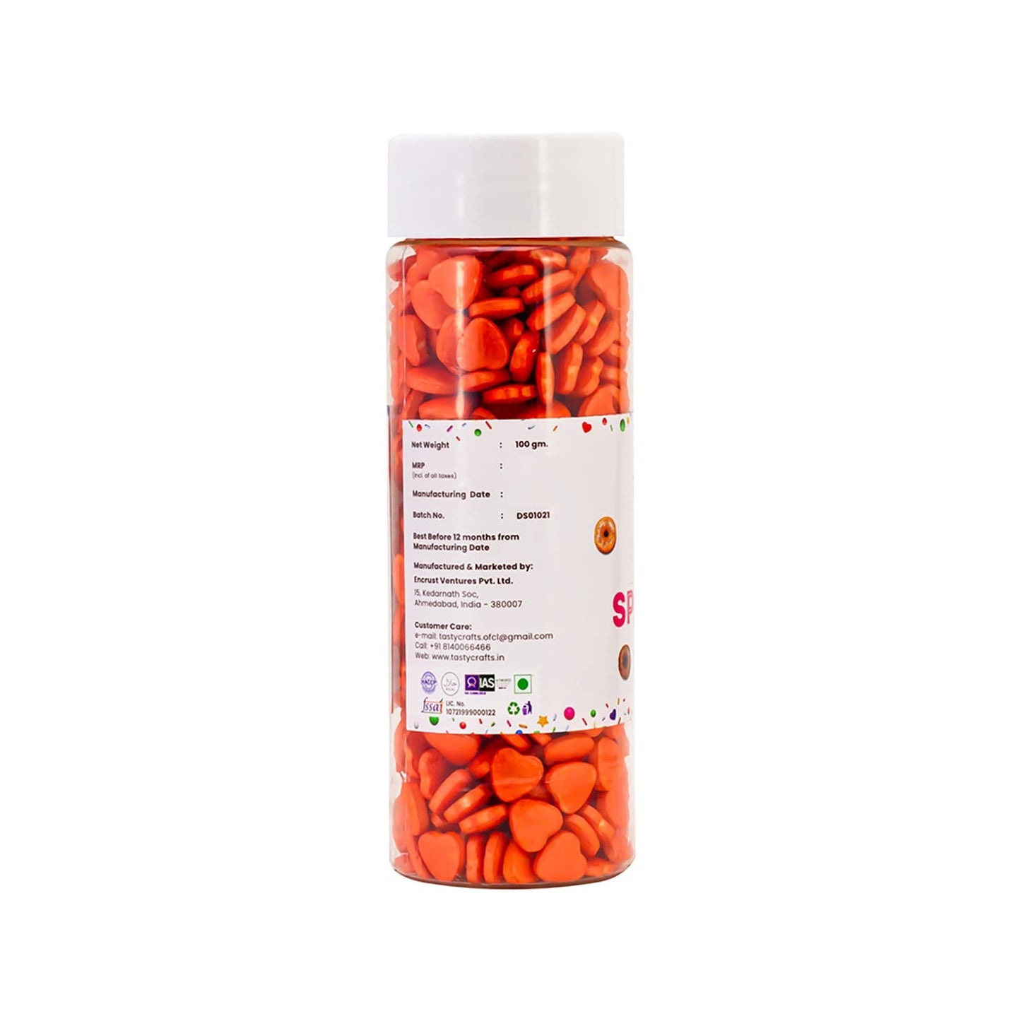 Tastycrafts Edible Heart Shape Sprinkles | Hearts Sweet Candy Topping For Cake Decor | Cake Decoration And Garnishing | Best Use