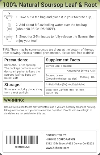 Soursop Leaf Herbal Tea (Graviola) - Caffeine & Sugar Free  120 Count