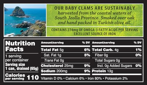 Crown Prince Natural Smoked Baby Clams In Olive Oil, 3-Ounce Cans (Pack Of 12)
