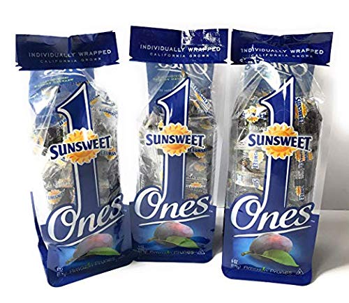 Sunsweet Ones Individually Wrapped Pitted Prunes Bundle - 3 Packages (each package is 6 ounces) and Prune Recipe E-Book (Downloadable)