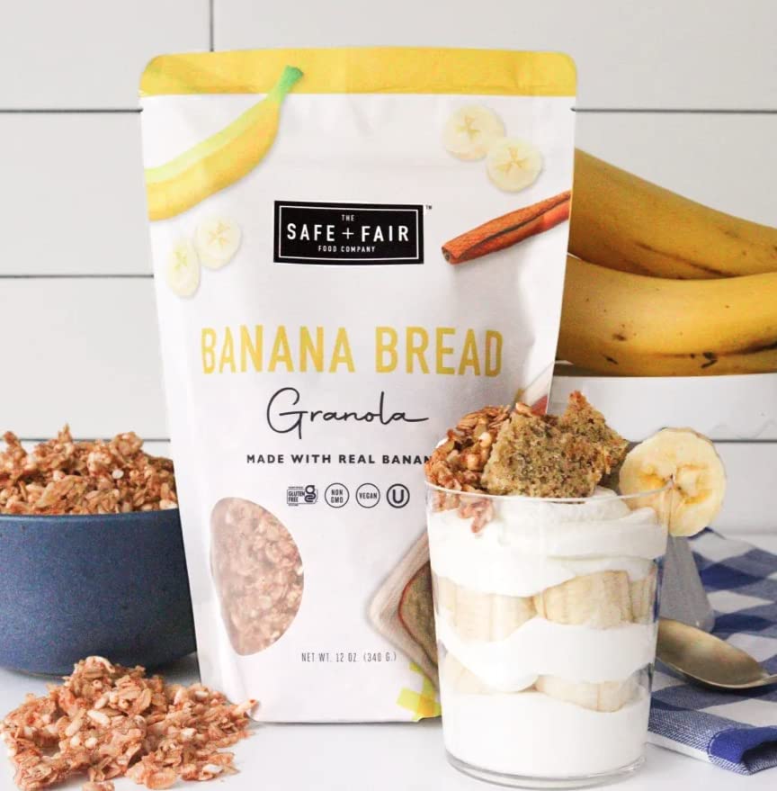 Safe + Fair Banana Bread Granola – Allergen-Free With Whole & Ancient Grains – Gluten-Free, Plant-Based, Non-Gmo, No Artificial Ingredients – Perfect For Breakfast Or Dessert – 12Oz