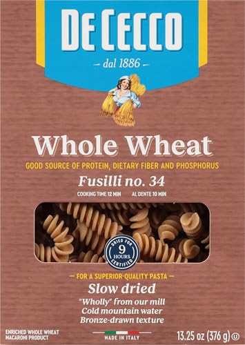 De Cecco Whole Wheat Pasta, Fusilli, 13.25 Ounce (Pack of 12) (VIP1034)