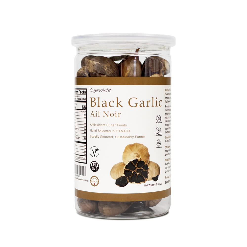 Orgnisulmte Canada Black Garlic Fermented For 90 Days 100% Natural Multi Clove Garlic Hand Selected In Canada,Ready To Eat 8 Oz