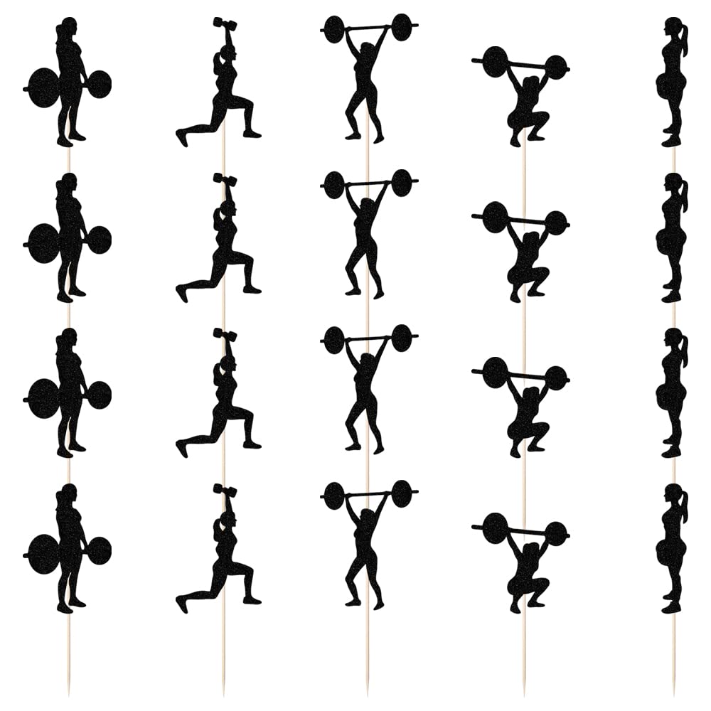 Sodasos 20 Pack Gym Cupcake Toppers,Cake & Cupcake Toppers For Woman Fitness Cake Toppers,Biceps Dumbbells Kettlebells Abodomina
