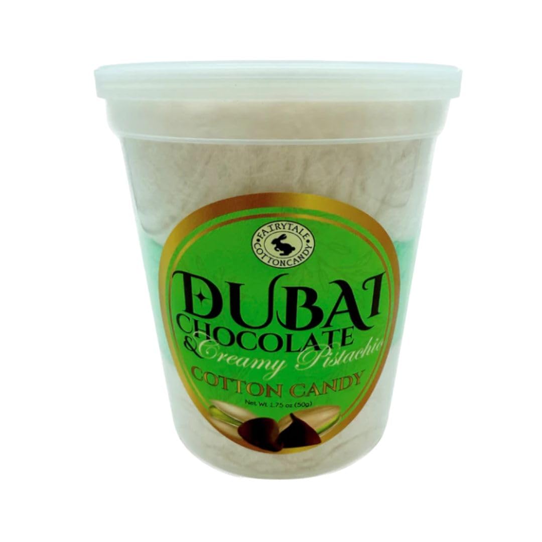 Dubai Chocolate & Creamy Pistachio Cotton Candy | Viral Flavor | Unique Candy Treat | 1.75 Oz Jar