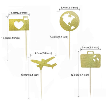 Morndew 24 Pcs Airplane Heart Traveling Case Earth Cupcake Toppers For World Travel Themed Party Baby Shower Birthday Party Wedd