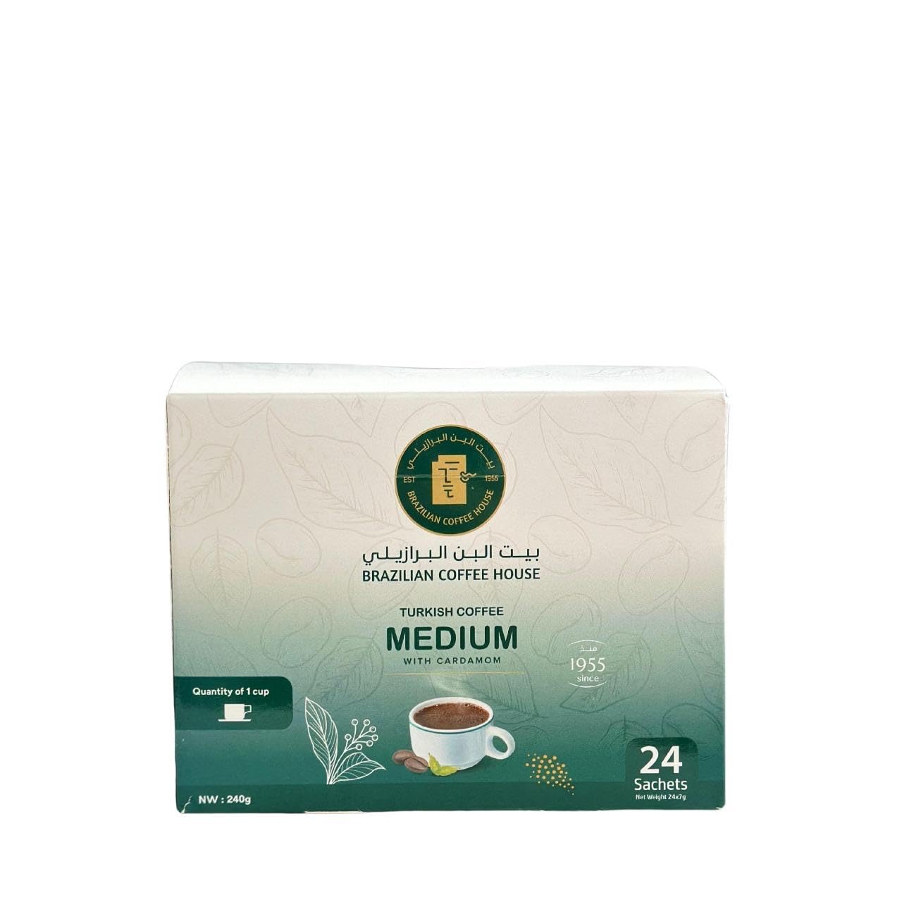 Brazilian Coffee House Turkish Coffee with Cardamom, Instant Coffee, 24 Sachets x 7g, 100% Arabica, Rich Flavor