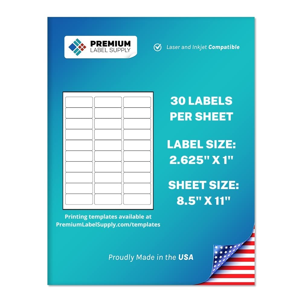 Premium Label Supply White Address Sticker Labels - 2625A X 1 - Laserinkjet Compatible - (30 Labelssheet), 100 Sheets - 3,000 To