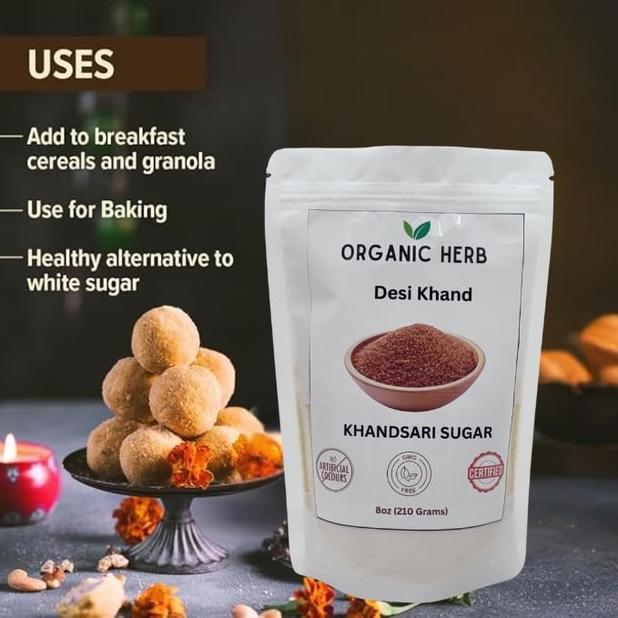 Generic Organic Herb Desi Khand Brown Sugar, Premium Quality, 8 oz Pack