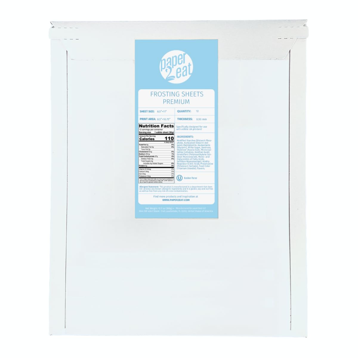 Paper2Eat Frosting Sheets Top-Grade 8.5  X 11  - 12 Count - White Edible Icing Sheets
