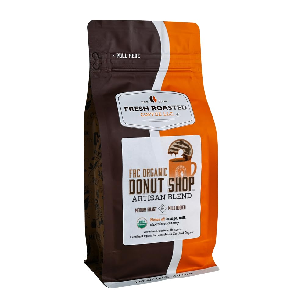 Fresh Roasted Coffee, Organic Donut Shop, 12 Oz, Medium Roast, Kosher, Whole Bean