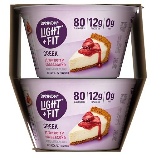 Dannon Light + Fit Greek Strawberry Cheesecake Fat Free Yogurt, Creamy and Delicious Gluten Free Yogurt, 4 Ct, 5.3 OZ Yogurt Cup