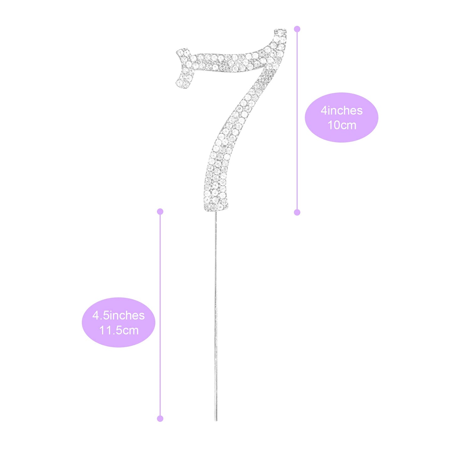 Number Cake Topper 7, Uniideco Silver Rhinestone Premium Metal Bling Bling Cake Decor, Sparkly Happy Birthday Wedding Anniversar