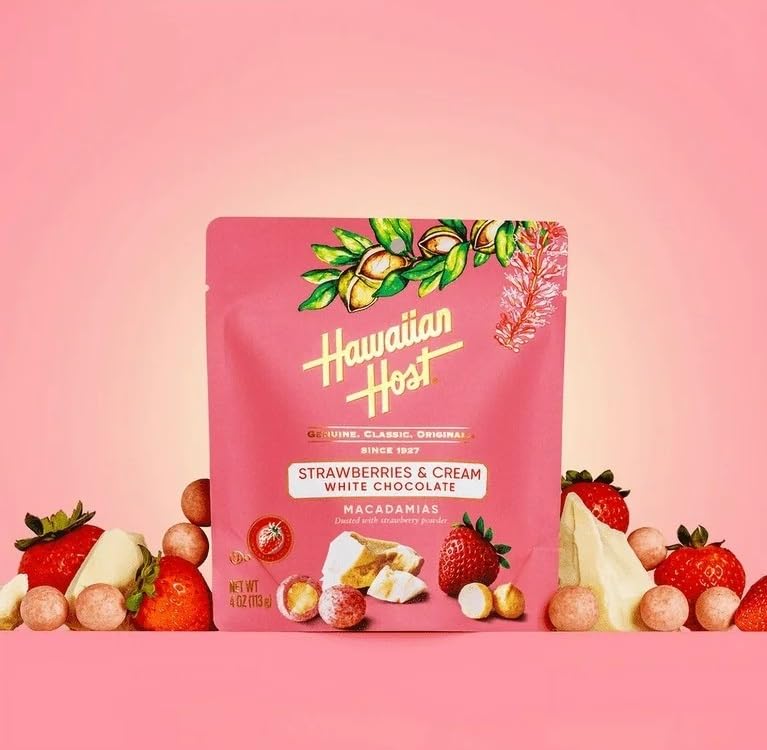 Hawaiian Host Strawberries & Cream White Chocolate Macadamia Nuts - 16 Oz Bag