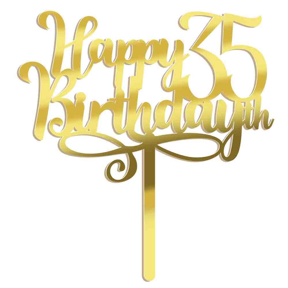 Happy 00Th Birthday Cake Topper, 00 Birthday Party Cake Decorations (Acrylic Gold, 35Th)